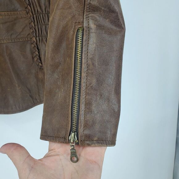 Rocking Leather Motto Style Brown Jacket With Removable Quilted Liner Size 38 - Picture 12 of 13